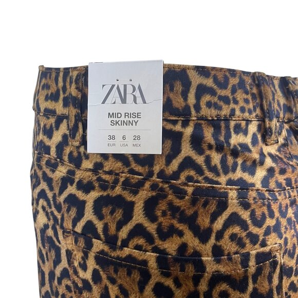 Zara Women’s Leopard Print Skinny Pants With Zipper Details Size 6 - New - Picture 7 of 10